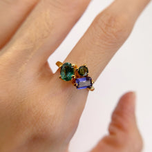 Load image into Gallery viewer, Handmade 5 x 7 mm. Oval Cut Blue Green Australian Sapphire and Iolite Cluster Ring
