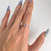 Load image into Gallery viewer, 5 mm. Heart Cut Purple Brazilian Amethyst with Cz Halo Ring

