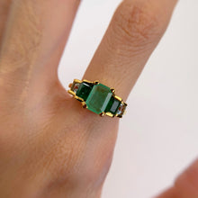 Load image into Gallery viewer, Handmade 5.5 x 8 mm. Octagon Cut Green Brazilian Emerald and Topaz Cluster Ring (Blemished)
