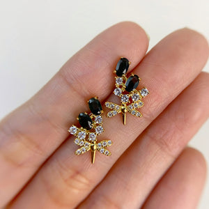 3 x 5 mm. Oval Cut Blue Thai Sapphire with Cz Accents Dragonfly Earrings