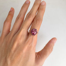 Load image into Gallery viewer, 7 x 9 mm. Oval Cut Pink Brazilian Mystic Topaz with Amethyst Accents Ring (Blemished)
