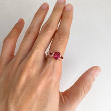 Load image into Gallery viewer, 6 x 8 mm. Oval Cut Pink Brazilian Mystic Topaz with Rhodolite Garnet and Cz Accents Ring
