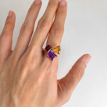 Load image into Gallery viewer, 7 x 9 mm. Octagon Cut Purple Brazilian Amethyst, Garnet and Citrine Cluster Ring
