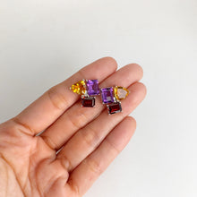 Load image into Gallery viewer, 7 x 9 mm. Octagon Cut Purple Brazilian Amethyst, Garnet and Citrine Cluster Earrings
