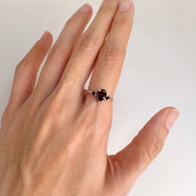 Load image into Gallery viewer, 5 x 7 mm. Pear Cut Red Mozambican Garnet Trilogy Ring
