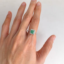 Load image into Gallery viewer, 6 mm. Square Cut Green Brazilian Emerald with Cz Halo Ring
