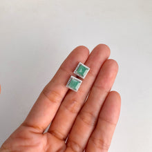 Load image into Gallery viewer, 6 mm. Square Cut Green Brazilian Emerald with Cz Halo Earrings
