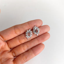 Load image into Gallery viewer, 6 x 8 mm. Octagon Cut White African Goshenite with Cz Accents Earrings
