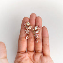 Load image into Gallery viewer, 6 x 8 mm. Oval Cut Yellow Brazilian Beryl and Morganite with Zircon and Sapphire Accents Cluster Drop Earrings
