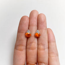 Load image into Gallery viewer, 5 x 7 mm. Oval Cut Orange Ethiopian Opal with Cz Accents Earrings
