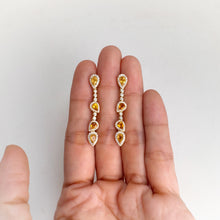 Load image into Gallery viewer, 3 x 5 mm. Pear Cut Yellow Thai Sapphire and Citrine with Cz Halo Drop Earrings
