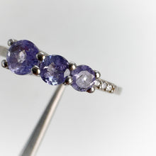Load image into Gallery viewer, 4 mm. Round Cut Blue Violet Tanzanite with Cz Accents Trilogy Ring (Blemished)
