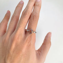 Load image into Gallery viewer, 5 x 7 mm. Oval Cabochon Multi-coloured Ethiopian Opal with Cz Accents Ring
