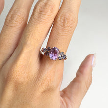 Load image into Gallery viewer, 7 x 9 mm. Oval Cut Purple Brazilian Amethyst with Iolite Accents Ring
