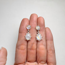 Load image into Gallery viewer, 7 x 10 mm. Pear Cabochon White Indian Moonstone Drop Earrings
