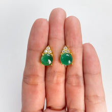 Load image into Gallery viewer, 8.5 mm. Round Cabochon Green Botswana Agate with Cz Accents Earrings
