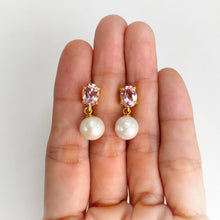 Load image into Gallery viewer, 9 mm. Freshwater Pearl and Topaz Drop Earrings
