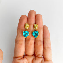 Load image into Gallery viewer, 10 mm. Heart Cut Blue Brazilian Mystic Topaz with Peridot Accents Drop Earrings
