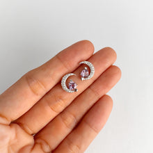 Load image into Gallery viewer, 5 mm. Heart Cut Purple Brazilian Amethyst with Cz Accents Moon Earrings
