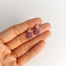 Load image into Gallery viewer, 1.8 mm. Round Cut Purple Brazilian Amethyst with Cz Accents Pineapple Earrings
