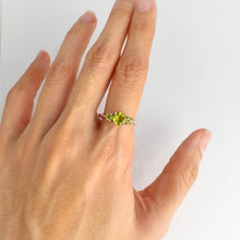 Load image into Gallery viewer, 6 mm. Round Cut Green Pakistani Peridot Trilogy Ring
