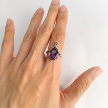 Load image into Gallery viewer, 10 x 15 mm. Pear Cut Purple Brazilian Amethyst and Cz Accents Ring
