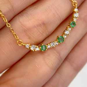 3 mm. Round Cut Green Zambian Emerald with Cz Accents Necklace