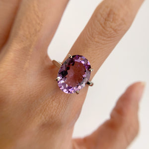 12 x 16 mm. Oval Cut Purple Brazilian Amethyst Ring