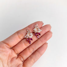 Load image into Gallery viewer, 3 x 6 mm. Marquise Cut Purple African Rhodolite Garnet with Cz Accents Cluster Earrings
