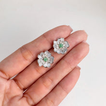 Load image into Gallery viewer, 3 mm. Round Cut Green Brazilian Emerald with Cz Accents Flower Earrings
