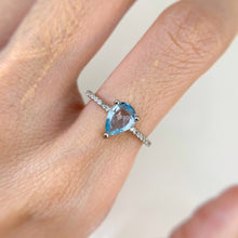Load image into Gallery viewer, 6 x 8 mm. Pear Cut Sky Blue Brazilian Topaz with Cz Band Ring

