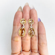Load image into Gallery viewer, 10 x 14 mm. Oval with Checkerboard Cut Yellow Brazilian Citrine Drop Earrings
