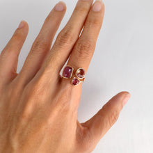 Load image into Gallery viewer, Handmade 7 x 9 mm. Freeform Rosecut Pink Brazilian Tourmaline Cluster Open Ring (Blemished)
