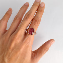 Load image into Gallery viewer, Handmade 10 x 12 mm. Freeform Cut Pink Brazilian Tourmaline with Sapphire Accents Ring (Blemished)
