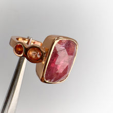 Load image into Gallery viewer, Handmade 10 x 12 mm. Freeform Cut Pink Brazilian Tourmaline with Sapphire Accents Ring (Blemished)
