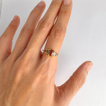 Load image into Gallery viewer, Handmade 4.5 x 6 mm. Baguette Cut Pink Mozambican Tourmaline and Sapphire Cluster Ring
