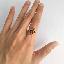 Load image into Gallery viewer, Handmade 4.5 x 7 mm. Baguette Cut Orange Namibian Spessartine Garnet and Sapphire Cluster Ring
