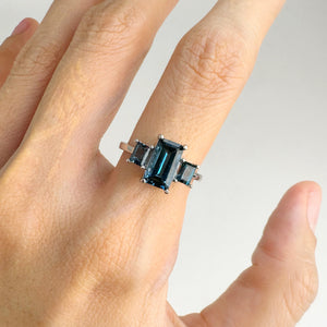 5 x 8 mm. Octagon Cut London Blue Brazilian Topaz Trilogy Ring