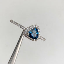 Load image into Gallery viewer, 5 mm. Trillion Cut London Blue Brazilian Topaz with Cz Halo Ring (Blemished)
