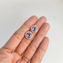 Load image into Gallery viewer, 8 mm. Round Cut Purple Brazilian Amethyst with Cz Halo Earrings

