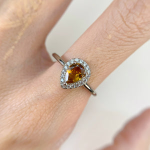 5 x 7 mm. Pear Cut Yellow Brazilian Citrine with Cz Halo Ring (Blemished)