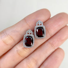 Load image into Gallery viewer, 7 x 9 mm. Antique Cut Purplish Red African Rhodolite Garnet with Cz Accents Earrings
