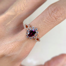Load image into Gallery viewer, 5 x 7 mm. Oval Cut Purple African Rhodolite Garnet with Cz Halo Ring
