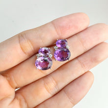 Load image into Gallery viewer, 8 x 10 mm. Oval Cut Purple Brazilian Amethyst with Cz Accents Earrings
