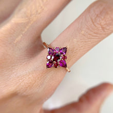 Load image into Gallery viewer, 4 x 5 mm. Oval Cut Purple African Rhodolite Garnet Cluster Ring
