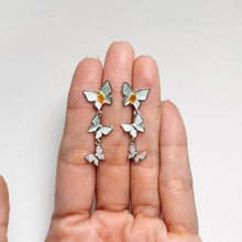 Load image into Gallery viewer, 2.5 x 5 mm. Marquise Cut Orange Ethiopian Opal with Cz Accents Butterfly Drop Earrings
