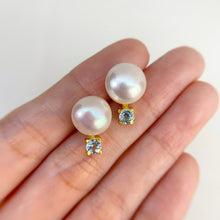 Load image into Gallery viewer, 11.5 mm. Freshwater Pearl and Topaz Earrings
