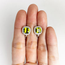 Load image into Gallery viewer, 7 mm. Cushion Cut Green Pakistani Peridot with Cz Halo Earrings
