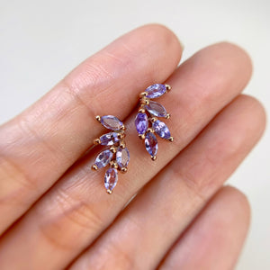 2.5 x 5 mm. Marquise Cut Blue Violet Tanzanite Cluster Earrings