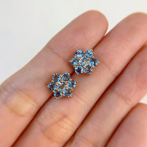 3.5 mm. Round Cut Swiss Blue Brazilian Topaz Cluster Earrings